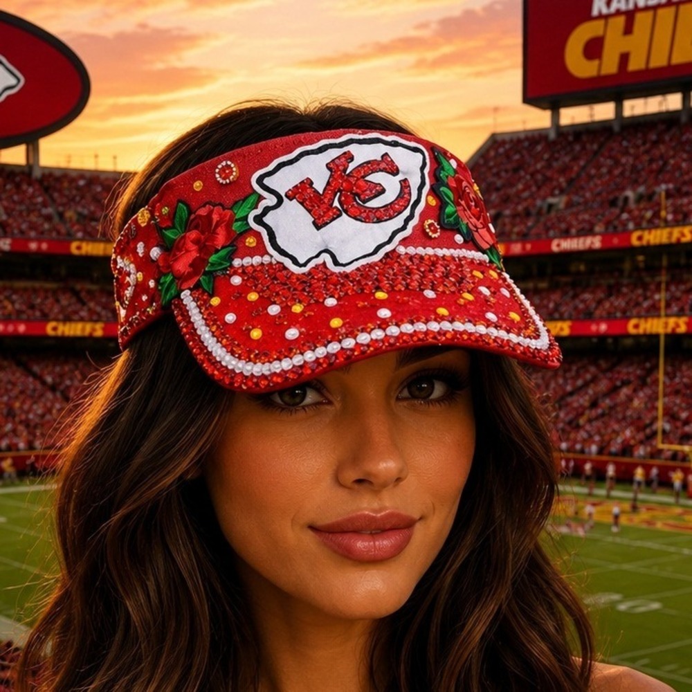 Visor Hat "Kansas City Chiefs" Custom Made Red Visor Cap